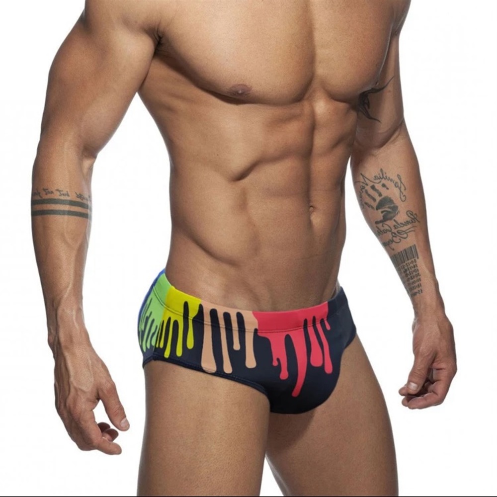 Trendy Sexy Rainbow Printed swimming briefs.